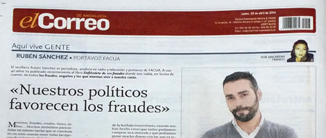 Entrevista en contraportada de El Correo de Andalucía sobre DEFIÉNDETE de #101fraudes